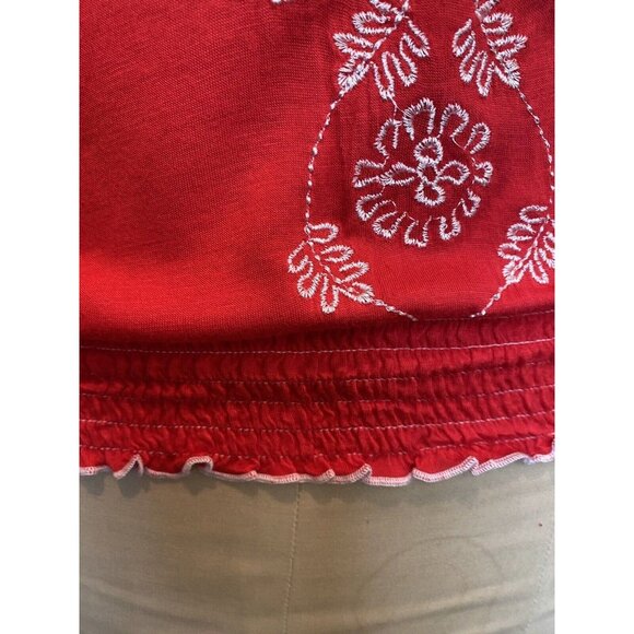 Halter Red White Embroidery Flowers Razor Back Tank Summer BOHO Gypsy Peasant M - Picture 4 of 8